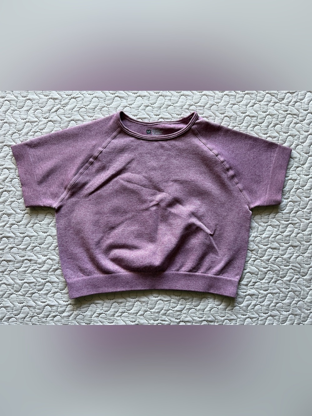 Women’s Medium Seamless Crop Top Short Sleeve Workout Athletic Heathered Purple